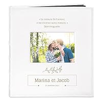 Album Photo Personnalisable Maverton - Cuir Blanc 33x30cm - 60 Pages - Cadeau Anniversaire/Noël