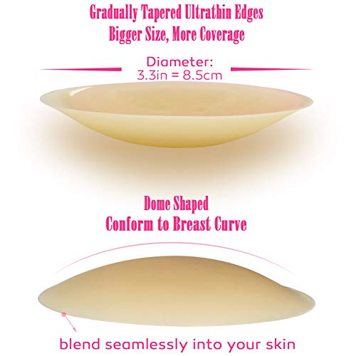 Nipple Covers for Women, MIILYE Adhesive Nipplecovers Reusable Breast Petal Silicone Pasties (Silicone Pasties-3.3" /8.5cm)