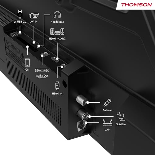 Thomson 32 Zoll (80cm) HD LED Smart TV, Wi-Fi, Sprachsteuerung, HDR10, Dolby Audio, Triple-Tuner (Kabel/Satellit/Antenne), HDMI, USB, 1.5GB RAM, 8GB Flash - 32HT2S15