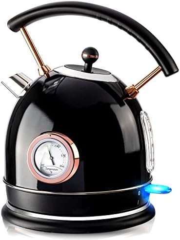 Pukomc Electric Kettle Stainless Steel, Fast Boiling, Automatic Shut-off and Dry Boil Protection, 1.8L Cordless Electric Tea Kettle with Led Light, Water and Temperature gauge,Black