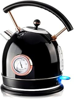 Pukomc Electric Kettle Stainless Steel, Fast Boiling, Automatic Shut-off and Dry Boil Protection, 1.8L Cordless Electric Tea Kettle with Led Light, Water and Temperature gauge,Black