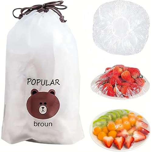 ZEPIQOR 100 Pièces Charlotte Alimentaire Reutilisable Sac de Conservation Frais Film Alimentaire Reutilisable Couvre Plat Elastique Sacs en Film Etirable Alimentaire Réutilisable pour Aliments Fruits