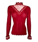  Oscalito - Pull Laine & Soie col en Dentelle et Tulle Rouge