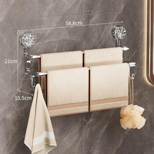 Image of REWOP No-Drill Towel Rack for Bathroom, Towel Holder in Bathroom, Wall Mounted Bathroom Towel Rack - Suction Cup Double Rod Wall Shelf for Towels & Clothes (23 Inch)
