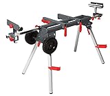 PROTOCOL Equipment Contractor Miter Saw Workstation, Universal Mount, Durable Steel Construction, Foldable Legs for Portability, Adjustable Width, Supports 500 lbs.