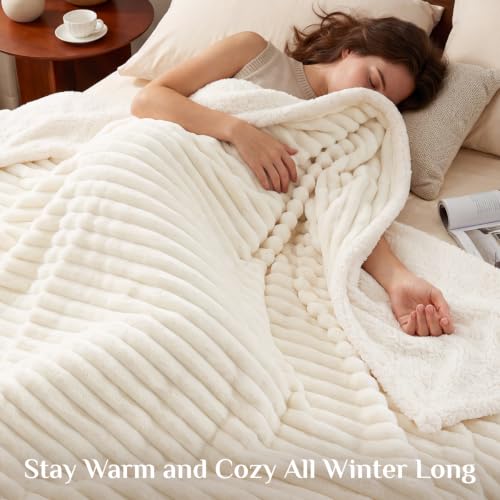 Image of BEDELITE Soft Sherpa King Blanket for Couch, Fluffy Gift, Cream, 104x90
