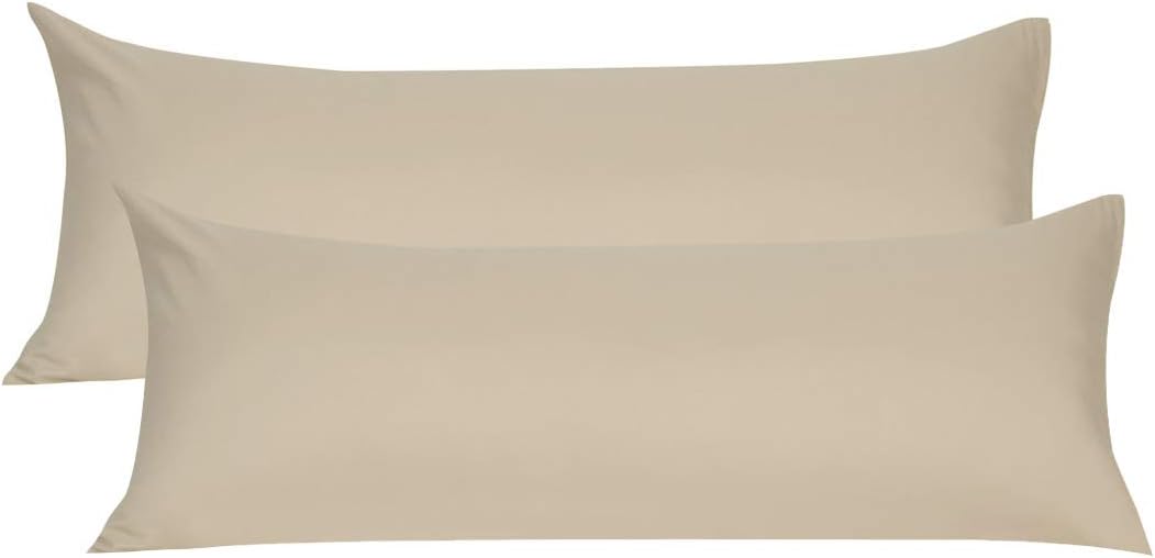 PiccoCasa Body Pillow Cover 2 Pack Luxury 1800 Microfiber Long Pillowcases with Zipper Closure, Fits 20x48 Body Pillows, Khaki