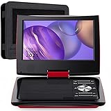 SUNPIN 11' Portable DVD Player for Car and Kids with 9.5 inch HD Swivel Screen, 5 Hour Rechargeable Battery, Dual Earphone Jack, Supports SD Card/USB/CD/DVD, with Extra Headrest Mount Case (Red)