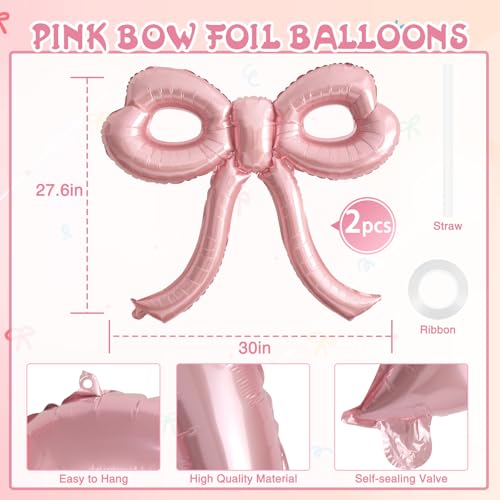 Image of 2 Pcs Pink Bow Balloons Bow Party Decorations for Girl Women Pink Bow Birthday Decorations Giant Foil Balloon for Baby Shower Bridal Engagement Wedding Decor Bachelorette Party Supplies