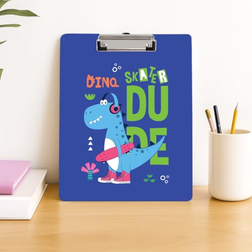 Image of Clipboard Drawing, Writing, Exam Board with Clip (Size - 24x36 cm) Sturdy, Lightweight for Office, School, College - Blue Dino