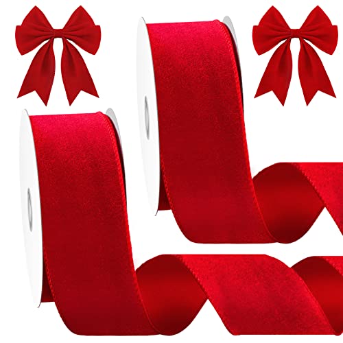 Lyrow 2 Rolls Christmas Velvet Ribbon 2.5 Inches Velvet Satin