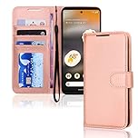 TECHGEAR Pixel 6a Leather Wallet Case, Flip Protect Case Cover with Wallet Card Holder, Stand and Wrist Strap - Rose Gold PU Leather with Magnetic Closure Designed For Google Pixel 6a