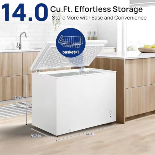 Image of Smad Deep Freezer Chest 14 Cu.Ft, Removable Basket, Adjustable Thermostat, Large Storage, 4 Wheels, Low Noise, 14℉ -11.2℉, Free Standing Freezers for Garage, Outdoor, Home, Office, Dorm, White