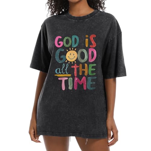 Image of Christian Shirts for Women Oversized God is Good Tshirt Vintage Religious Jesus Tees Inspirational Bible Verse Tops