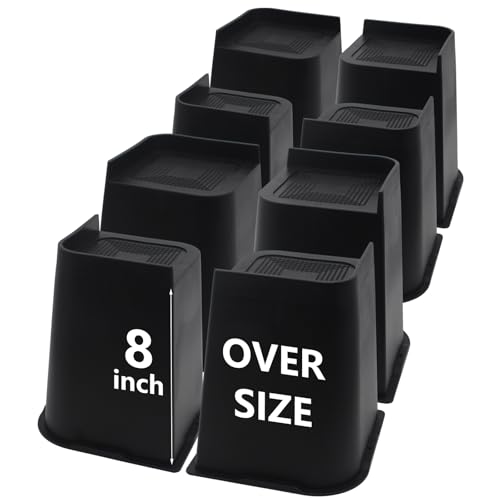 HANIHUA Bed Risers 8 inch Heavy Duty Black, 8 Pack