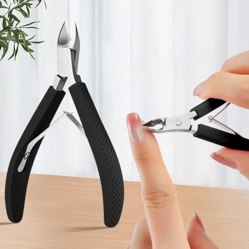 Black 1PC Cuticle Trimmer Nipper & Cutter with Silicone Handle, Stainless Steel Remover Tool for Nail Care, Manicure Pedicure Essentials