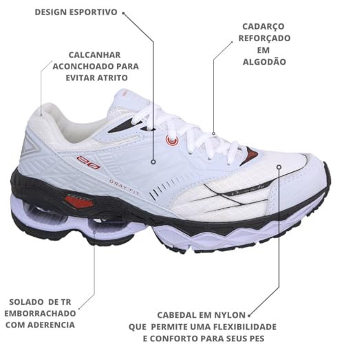 Tenis Feminino Esportivo Academia Corrida Confortavel Wave Dubbele 20 (Branco, BR, Adulto, Numérico,