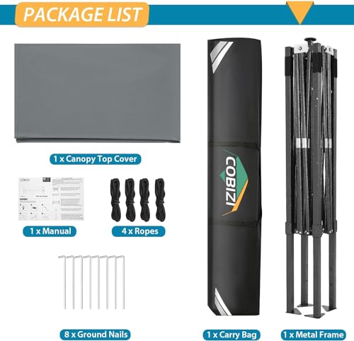 Image of COBIZI 10x15 Pop Up Canopy Tent,Heavy Duty Canopy(Gray Gray No Sidewalls)