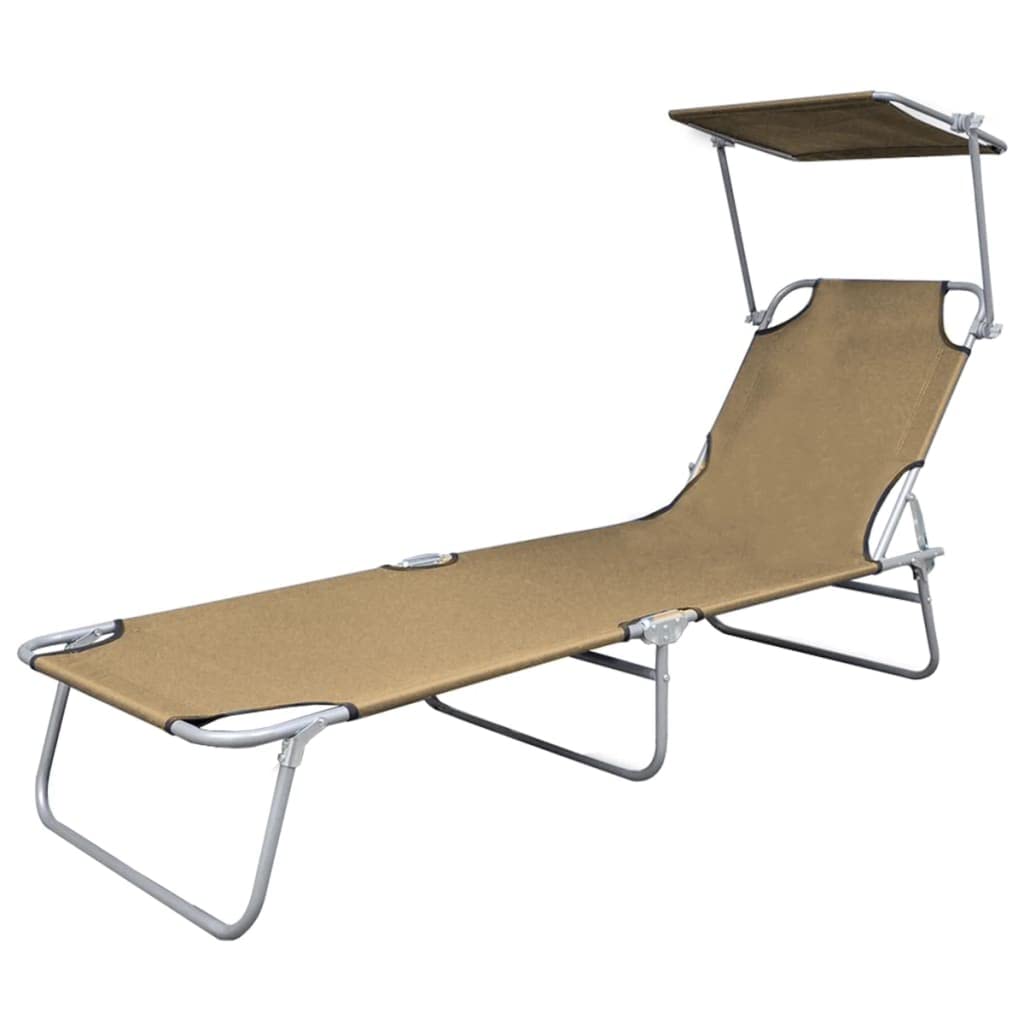 Sonnenliege Klappbar mit Sonnenschutz Stahl Taupe verstellbar 189x58x27 cm für Garten Terrasse Strand Outdoor Relax mit Dach und ergonomischer Rückenlehne
