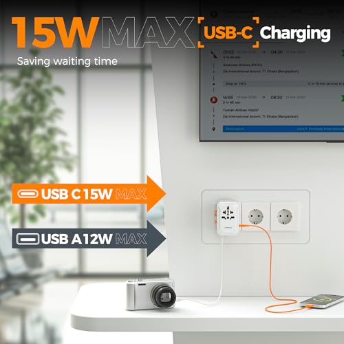 Image of TESSAN Universal Travel Adapter, International Power Adapter with 5 USB Ports (3 USB C), Worldwide Plug Adaptor for US to Europe UK France Germany Spain Ireland Australia Japan (Type C G A I)