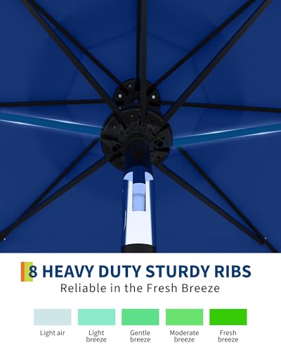 9 Ft Patio Umbrella with Solar Lights, Outdoor Table Umbrella with 32 LED Lights & Tilt Crank, 8 Ribs Market Table Umbrella for Pool, Deck, Backyard, Navy Blue