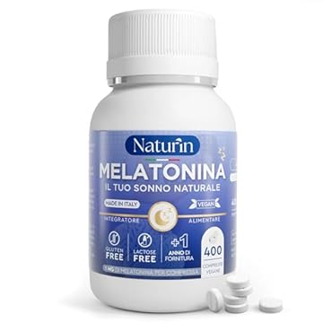 Melatonina Forte e Pura 400 Compresse (1 Anno), Integratore Vegano Rilassante, 1 mg per compressa per un sonno naturale e profondo, ideale per ridurre l'insonnia e lo stress by NATURIN