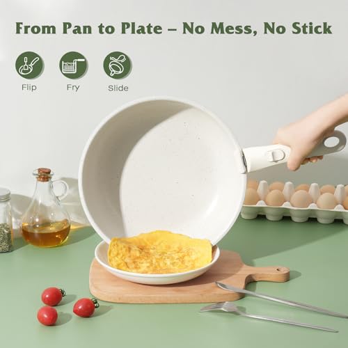 Image of SODAY 18Pcs Pots and Pans Set Non Stick,Detachable Handle, Oven Safe | Nonstick,white, Aluminum, Granite coating,induction ready, RV kitchen, stackable design, space-saving for small kitchens