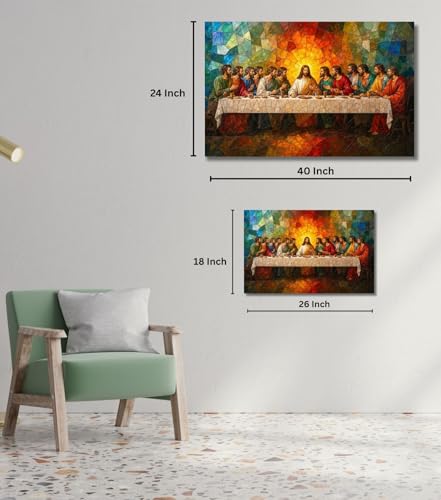 Image of Jesus Christ The Last Supper Painting with Frame Big Size | Christian Last Supper Canvas Wall Art Painting For Living Room, Drawing Room, Hallway, Home and Office Decor (26x18 Inch, Framed - SMALL)