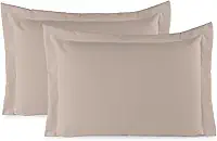 Kit 02 Fronhas Aba Americana Tecido Percal 400 Fios Antiácaro, Anti-pilling com Toque Macio - Bege
