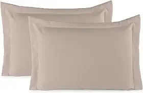 Kit 02 Fronhas Aba Americana Tecido Percal 400 Fios Antiácaro, Anti-pilling com Toque Macio - Bege