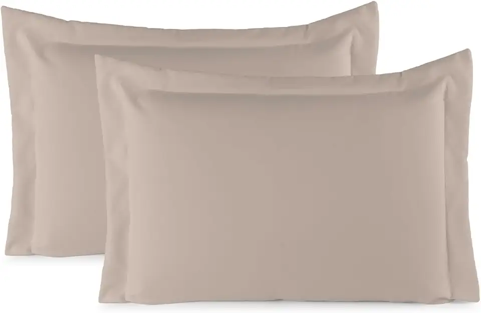 Kit 02 Fronhas Aba Americana Tecido Percal 400 Fios Antiácaro, Anti-pilling com Toque Macio - Bege