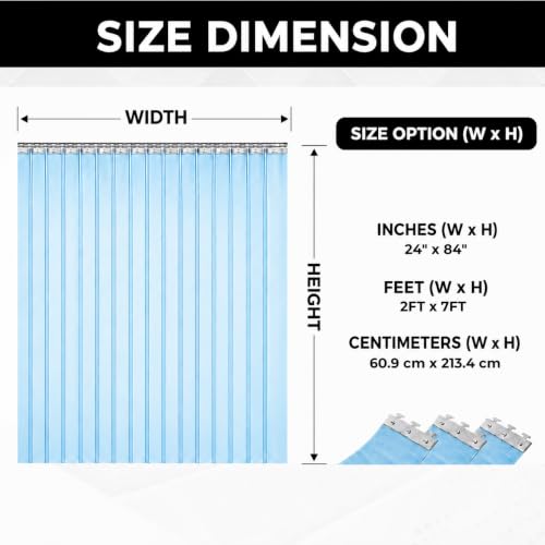 Image of Smooth Clear Blue PVC Strip Curtain 24 inch Width x 84 inch Height - Walk-in Cooler and Freezer Door Strips Transparent Plastic Vinyl Warehouse Flap Doors for Temperature Management AP1474