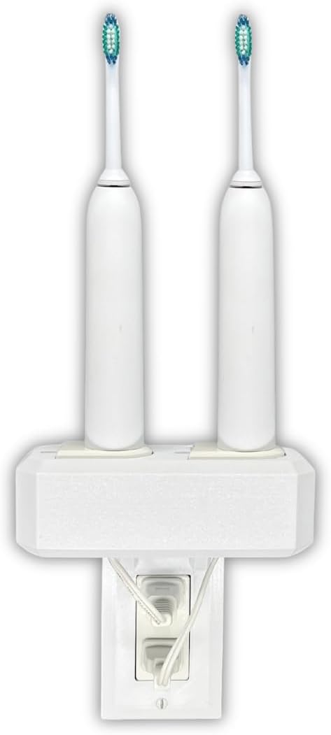 Electric Toothbrush Holder, Wall Mount, Compatible with Sonicare Holds 2 Chargers, Mounts on Single GFCI/Decora Outlet ONLY. (Charger/Brushes NOT Included), White (PS2C-GSSV)