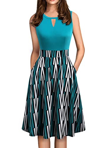 Image of Sureple Women's Retro Sleeveless Swing Casual Work Summer Party Dress with Pockets