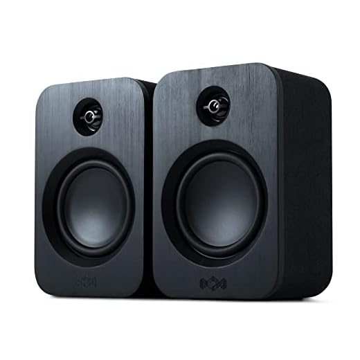 House of Marley Get Together Duo Regallautsprecher - Bluetooth Lautsprecher Stereo Paar mit AUX-Eingang, Holzlautsprecher für Plattenspieler, Handy, PC - Bluetooth Stereo Lautsprecher Boxen, Schwarz