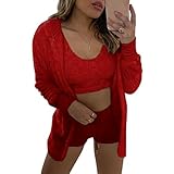 Generic Winter Frühling Pyjamas Damen Mädchen Schlafanzug Damen 3 Stücke Pyjamas Nachtwäsche Weichen Bademantel Shorts Winter Lounge Nachtwäsche Sets