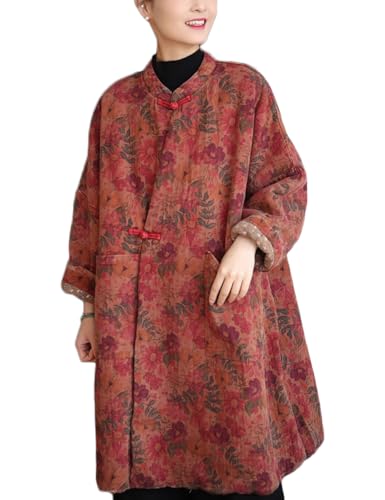 NFYM Floral Quilted Jacket for Women Winter Soft Warm Loose Kimono Coats with Pockets (US, Alpha, One Size, Plus, Regular, Red Flower) - Thumbnail 4