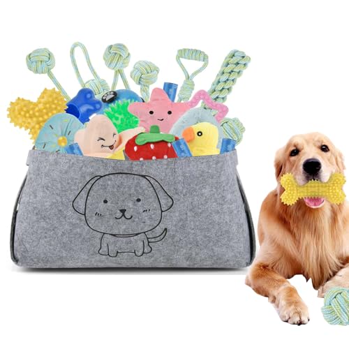 Puppy Toys TMBMLPP 24pcs Puppy Toys Set, Squeaky Dog Toys, Cotton Rope Chew Toy, Plush Puppy Dog Toy, Chew Toys for Puppies Teething,Interactive Puppys Starter Toys Set with Storage Box, for Playing and Training