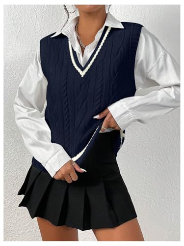 SOLY HUX Women's Striped V Neck Sleeveless Sweater Vest Casual Knit Tank Tops3