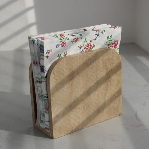 Natural Travertine Napkin Holder for Table, Standing Napkin Dispenser for Kitchen Dining Farmhouse Cocktail Picnic Bar 6.3x5.5x2.8 inches