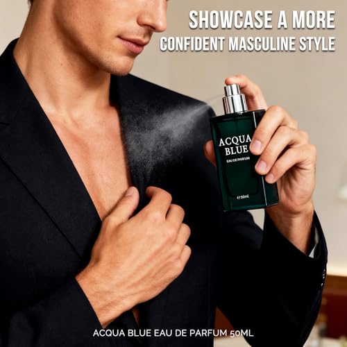 Image of Acqua Blue Eau de Parfum for Men, 50ml Fresh Woody Fougere Cologne with Lemon, Mint & Pink Pepper Notes, Long-Lasting Clean Masculine Fragrance for Office, Daily Wear & Gifts