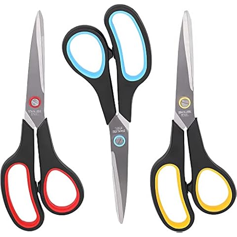 Scissors,8" All Purpose Scissors Heavy Duty Bulk 3-Pack Ergonomic Comfort Grip Craft Shears Sharp Scissors for Office Home School Classroom Sewing Fabric Craft Supplies DIY Supplies,Right/Left Handed Cover