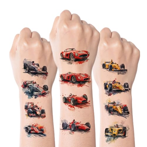Kotkiddy 83 pièces de tatouages temporaires de voitures de course pour enfants garçons filles décoration de fête cadeaux autocollants pour anniversaire...