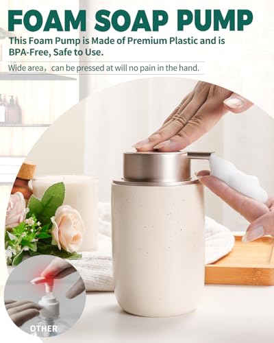 Image of BosilunLife Foam Soap Dispenser - Ceramic Foaming Hand Dispenser for Bathroom Modern Farmhouse Small Soap Dispenser Lotion Hand Pump Dispenser for Kitchen Sink (Apricot, Foam Pump)