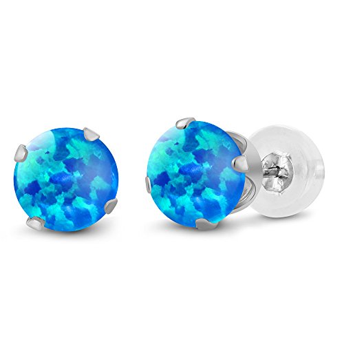 Gem Stone King 10K White Gold Gemstone Birthstone Stud Earrings | 6MM Round | White Gold Earrings For Women Men