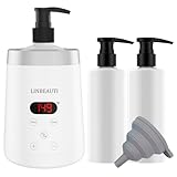 LINBEAUTI Massage Oil Warmer Bottle Professional Lotion Heater for SPA, Automatic Heated Lotion Cream for Salon, Barber Shops, Home, with Two Oil Bottle Dispenser (white)