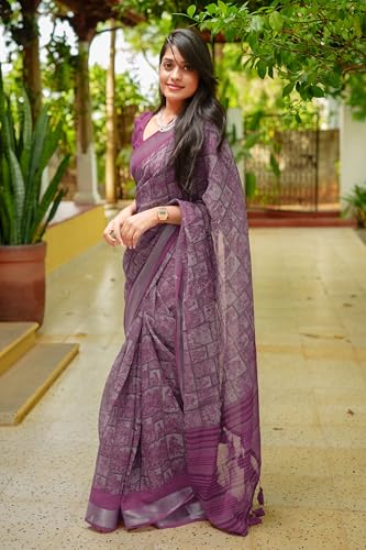 Image of MIRCHI FASHION Saree for Woman Cotton Blend Printed | Traditional Ethnic Sari for Ceremonial Use and Farewell with Blouse Piece