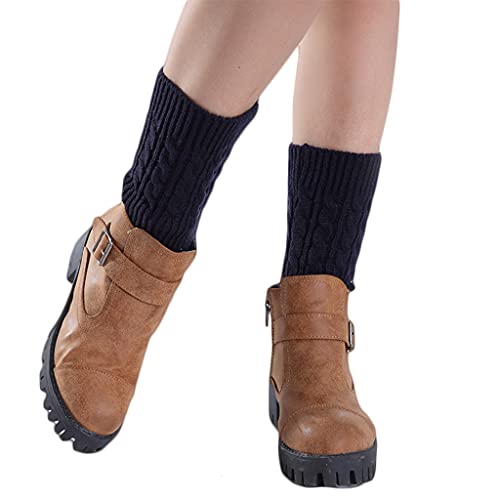 AERVEAL Chaussettes d'hiver en Tricot torsadé pour Femmes, Couleur Unie, Poignets de Botte en Crochet, jambières, Bleu Marine Cover
