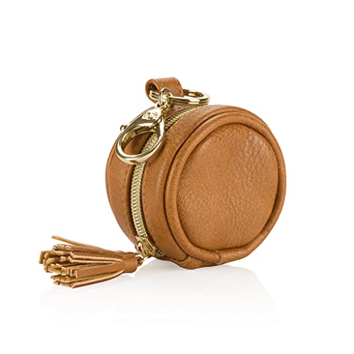 Itzy Ritzy Pacifier Holder Case with Clip - Pacifier Case Includes Clasp to Easily Attach to a Diaper Bag or Purse, Measures 2.5" in Diameter and Holds 2 Pacifiers (Cognac) by Itzy Ritzy - Used condition - US$14.35
