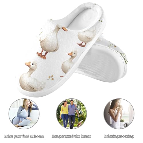 Cartoon Sweet Cayuga Duck White Womens Cotton House Slippers Winter Memory Foam Home Slippers for Hotel Birthday Presents 6-73